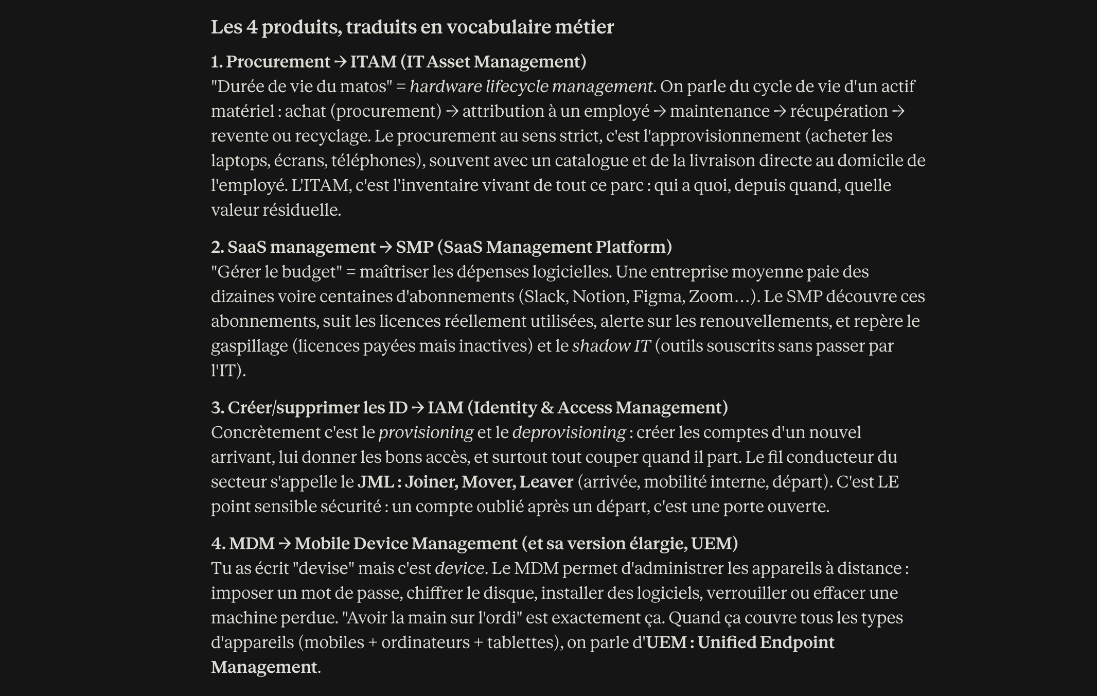 Définition du vocabulaire métier : ITAM, SMP, IAM, MDM